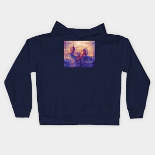 NEPTUNE AND AMPHITRITE WITH A HIPPOCAMPUS Pompeii Roman Fresco in Blue Kids Hoodie